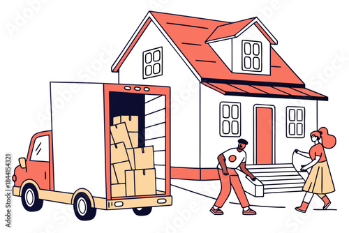 Moving House Service Illustration  Flat Vector  Wh (3) Vector Icon