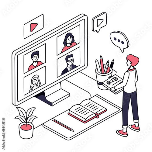 Virtual Classroom Concept Illustration  Flat Desig (1) Vector Icon