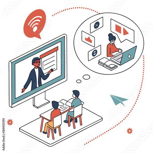 Virtual Classroom Concept Illustration  Flat Desig (3) Vector Icon