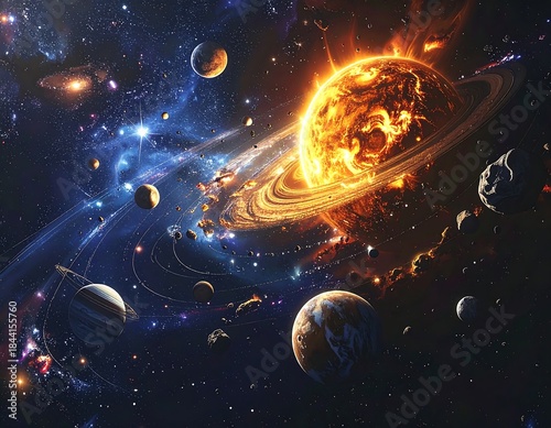 Wallpaper Mural Digital painting of a celestial scene with planets, rings, and nebulae Torontodigital.ca