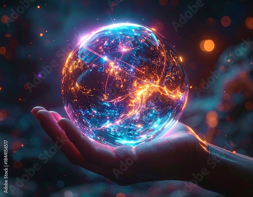 Wallpaper Mural Digitally created image of glowing sphere held in hand Torontodigital.ca