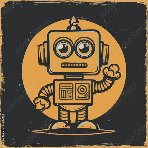 Retro Cartoon Robot with a Cheerful Smile Vector Illustration