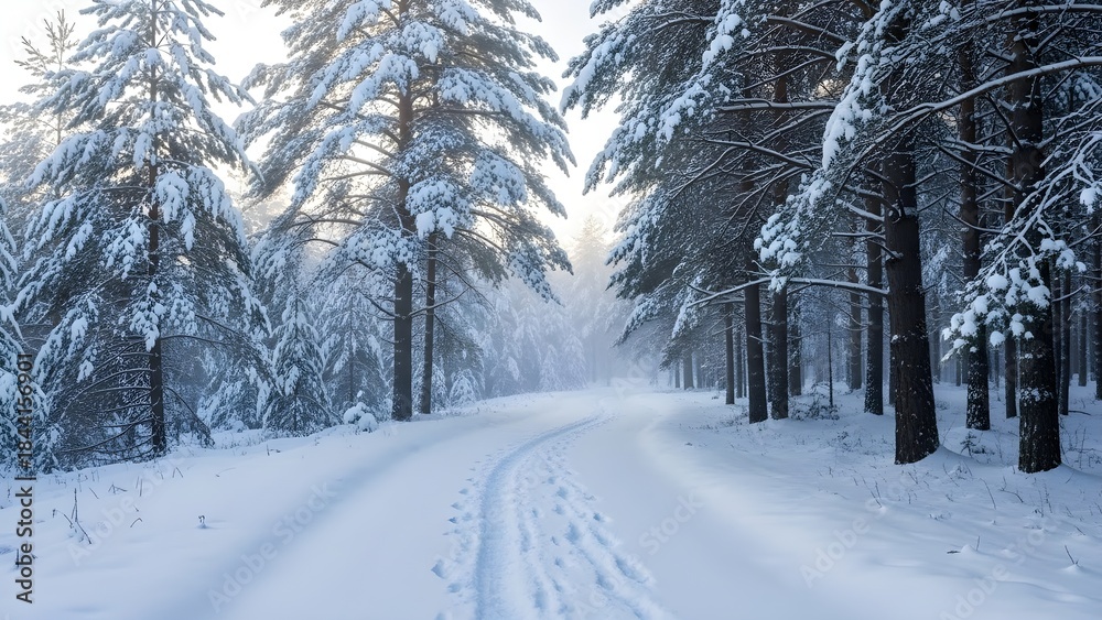 Fototapeta premium Snowy forest road winter landscape