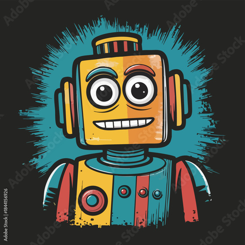 Retro Cartoon Robot with a Cheerful Smile Vector Illustration