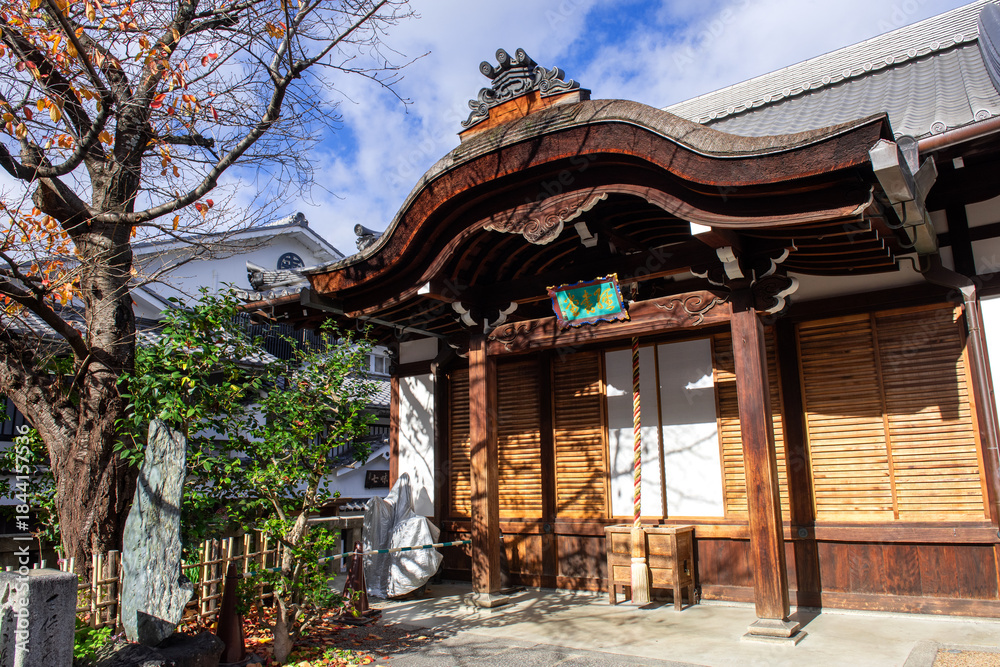 Naklejka premium The wonderful temple colored with red and black color light at Kyoto Japan.