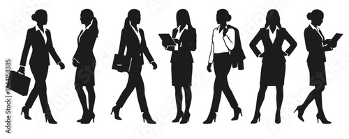 Professional businesswomen silhouettes in formal attire walking and working expressing leadership confidence career success isolated on white background illustration