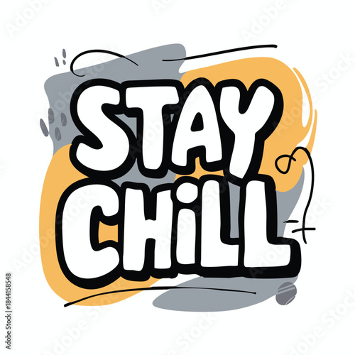 Stay Chill Hand-Drawn Illustration with Teal and Peach Accents