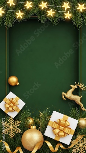 Festive Christmas Background: The perfect frame for merry wishes, gold accents adding a touch of elegance to the joyous festive season, setting the stage for unforgettable memories.