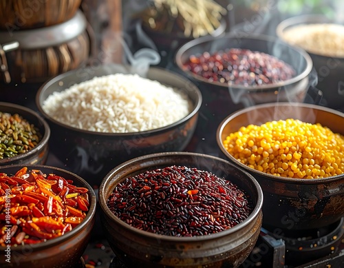 Wallpaper Mural Diverse grains and legumes steam in bowls, ready for cuisine Torontodigital.ca