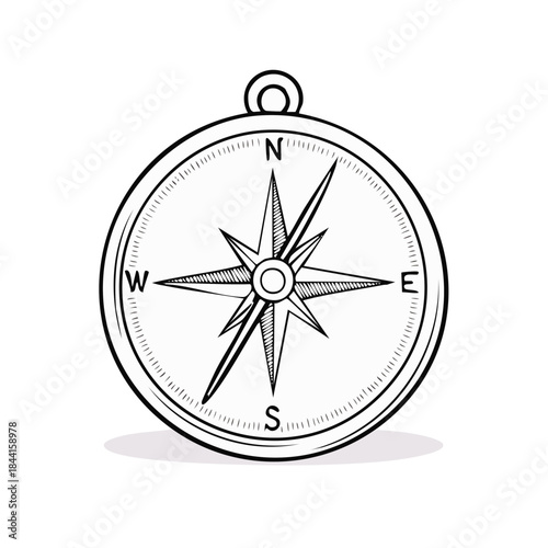 Hand Drawn Style Compass Illustration Displaying Direction for Navigation and Guidance on White Background