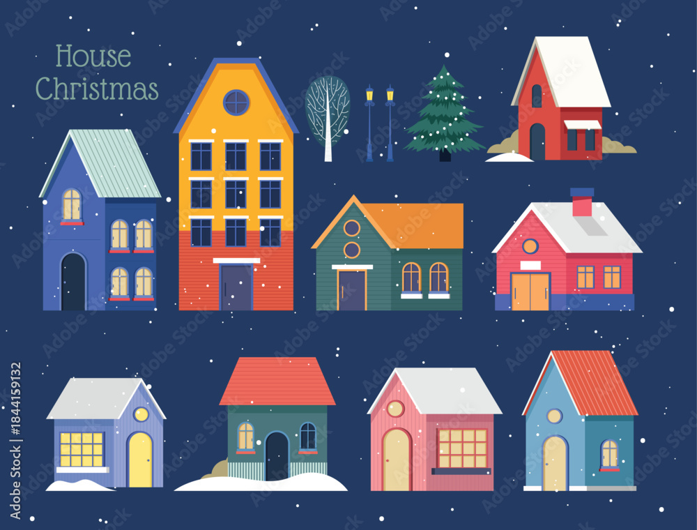 Naklejka premium Christmas element house and building backgrounds, illustrations and vectors.