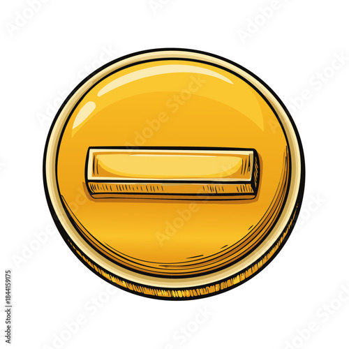 Glossy Yellow Minus Button Symbol for Interface Navigation Reduction, Decrease