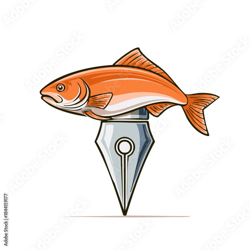 Fish on Pen: Creative Illustration, Concept of Writing, Ideas, and Artistic Symbolism