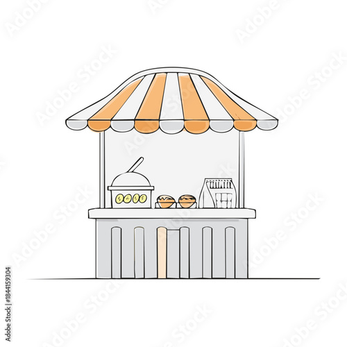 Illustration of a Food Stall with Fruit and Treats Simple Street Vendor Kiosk Graphic