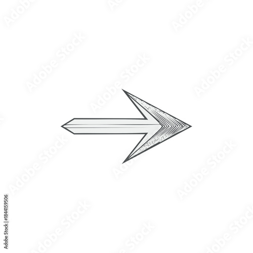 Stylized Arrow Graphic: Hand-Drawn Style, Pointing Right Direction, Navigation Icon, Guidance Symbol, Vintage Elements