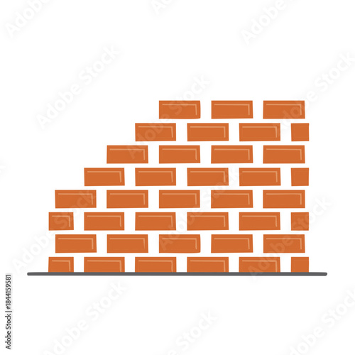 Stylized Brick Wall Illustration with Orange Bricks in an Ascending Stair Step Pattern Against a White Backdrop