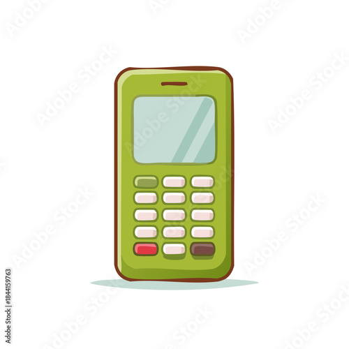 Illustration of a Green Vintage Mobile Phone Featuring a Classic Keypad Design
