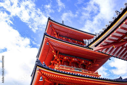 The wonderful temple colored with red and black color light at Kyoto Japan.