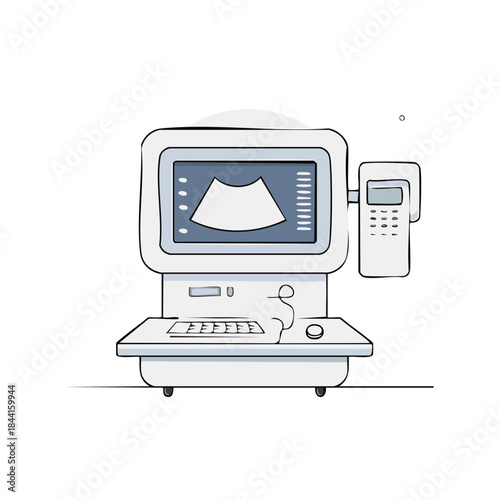 Medical Ultrasound Equipment Digital Illustration for Scanning and Diagnostic Purposes in Health Clinics