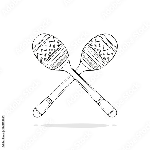Crossed musical maracas hand-drawn outline illustration of festive percussion instruments