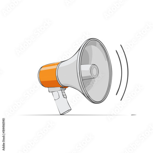 Cartoon megaphone broadcasting sound waves signal in illustration for communication