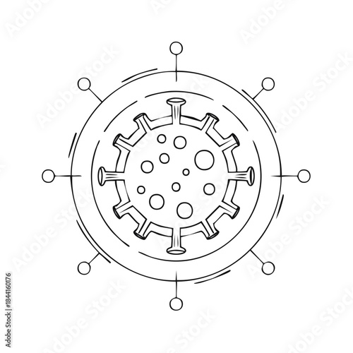 Coronavirus Cell Sketch Illustration Inside Circular Line Pattern Symbol