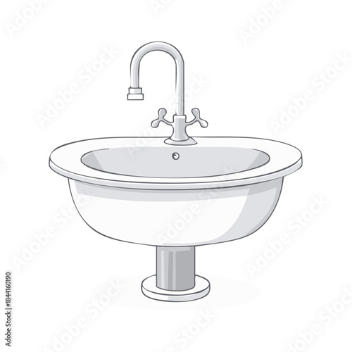 Bathroom ceramic sink with faucet illustration stands ready for daily hygiene and personal care tasks