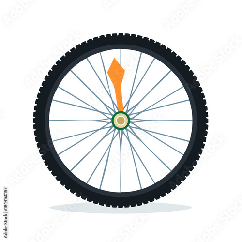 Wheel with Orange Arrow: Simple vector illustration of bicycle component, motion, time, or direction metaphor