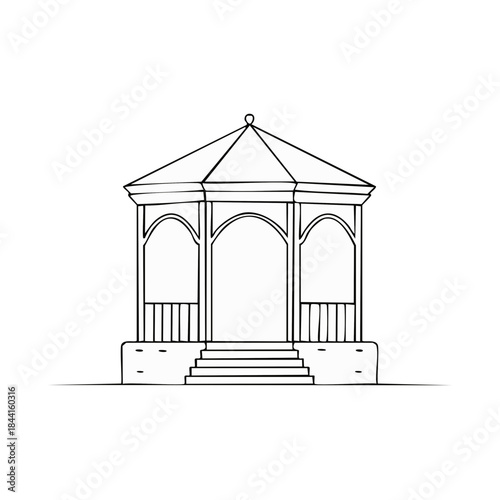 Octagonal Gazebo Hand Drawn Outline Illustration Architectural Structure