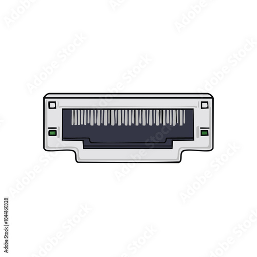 Cartoon style RJ45 port, vector illustration of computer socket, ethernet cable jack, network connection hardware