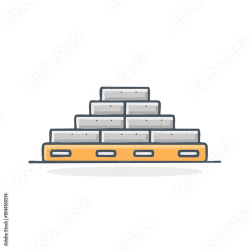 Cartoon style stacked silver bullion bars on wood pallet illustration