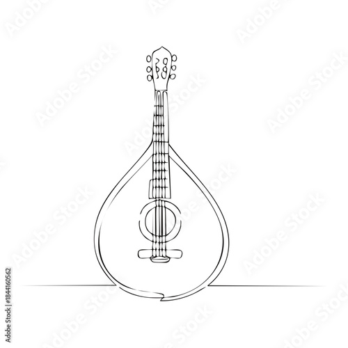 Doodle Style Continuous Line Drawing of a Portuguese Guitar Musical Instrument Stringed Instrument Single Line