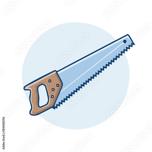Hand Saw Illustration with Wooden Handle and Serrated Blade for Carpentry