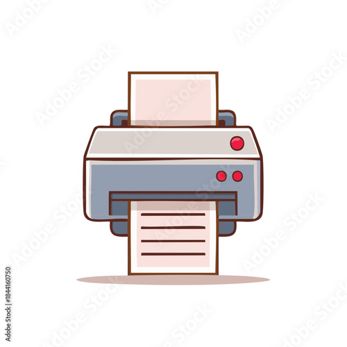 Illustration of an Inkjet Printer Printing Document Paper in a Minimalistic Style Design