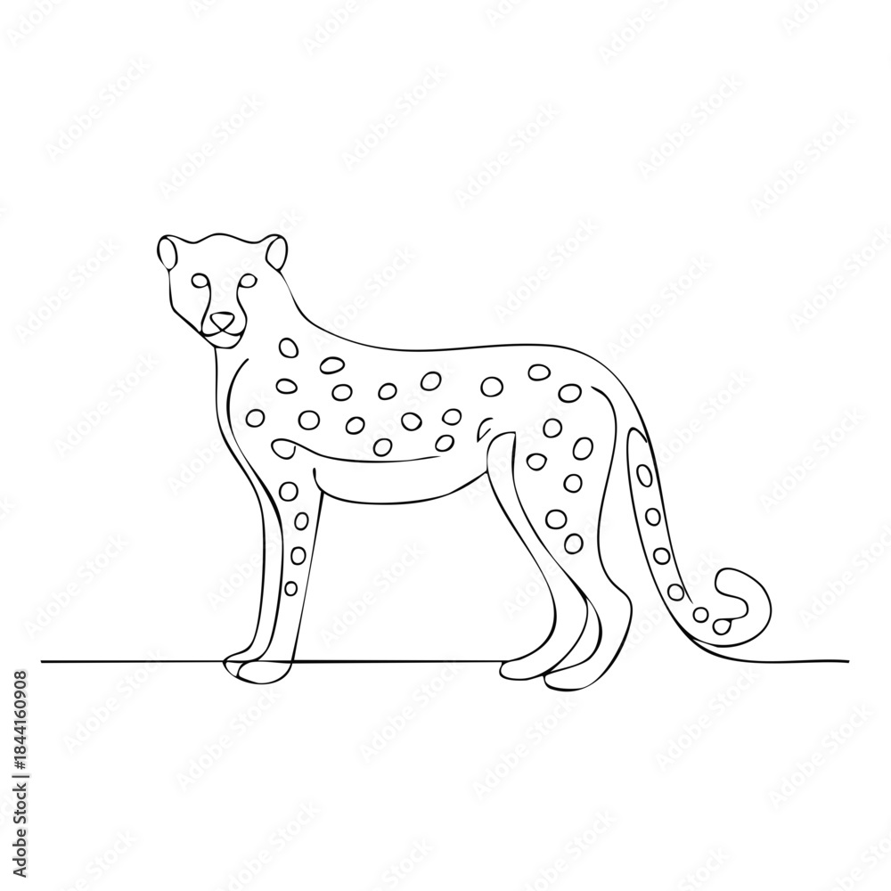 Fototapeta premium Leopard Illustration in Black and White Single Continuous Line Drawing Style Standing and Looking at the Viewer