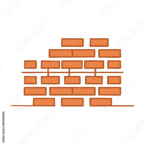 Unfinished brick wall construction illustration concept, masonry structure in progress, barrier design elements and bricklaying theme