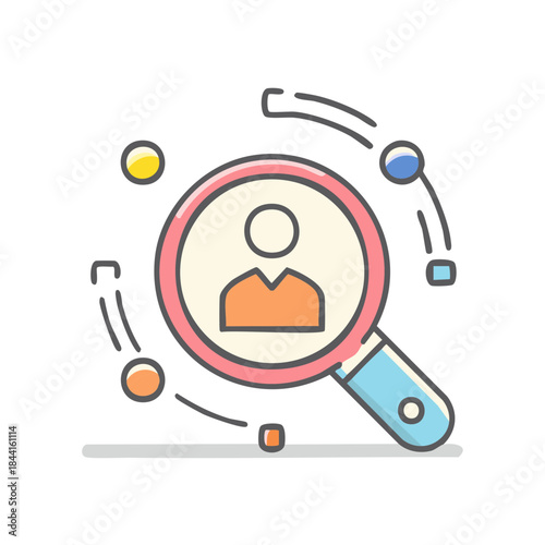 Search Person Icon, Magnifying Glass Looking for People, Vector Illustration