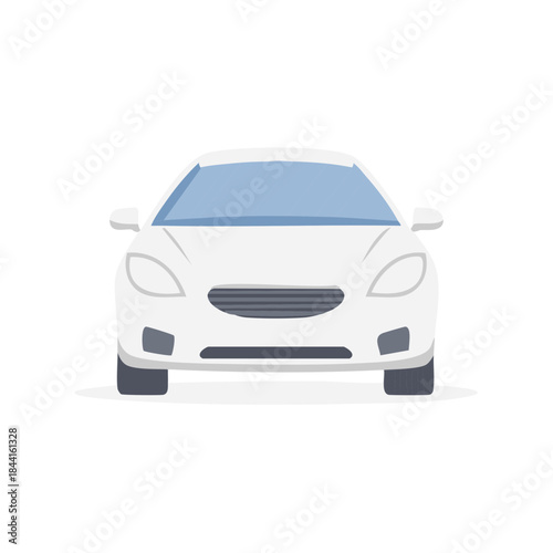 Illustration of White Modern Car Head On Flat Style Transportation Vehicle