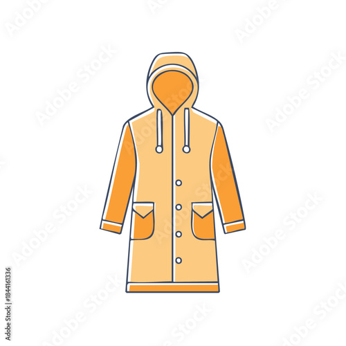 Yellow rain slicker with hood illustration outerwear protective garment for wet weather season for kids and adults