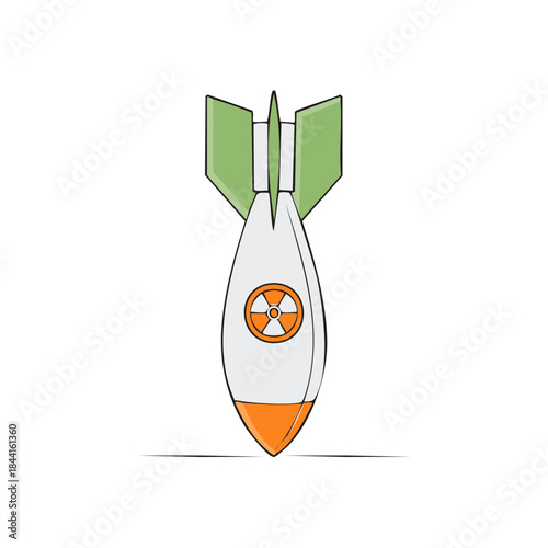 Illustration of Atomic Bomb with Radioactive Symbol, Green Fins, Warhead, Nuclear Weapon, Vector, Danger
