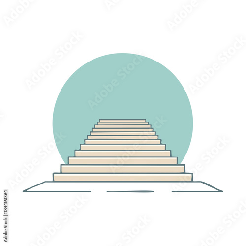 Endless staircase ascending to a soft light circle, concept of aspiration and reaching goals, vector illustration