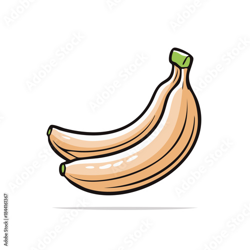 Illustration of Two Ripe Bananas, Tropical Fruit, Healthy Food and Yellow Color Isolated