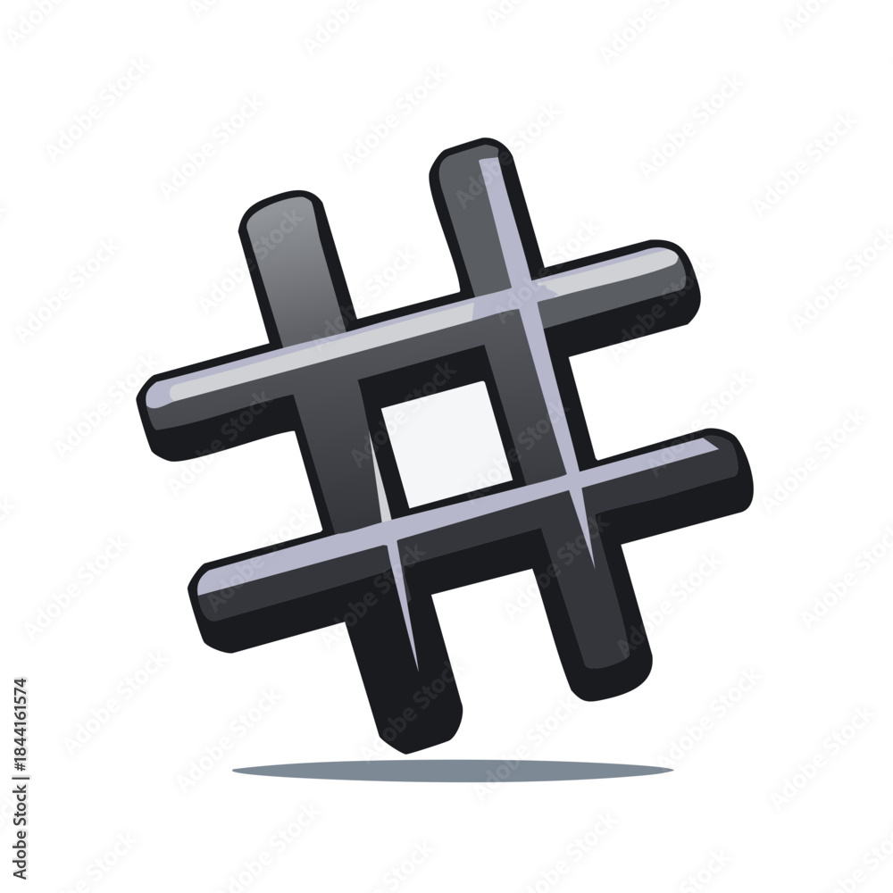 Obraz premium Metallic Gray Hash Symbol Graphic Design Element for Social Media Tagging