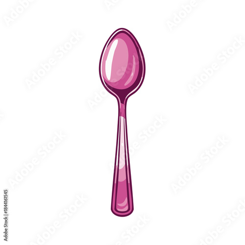 Pink spoon, food utensil, stainless steel metal, dinnerware vector illustration, kitchen tools, eating icon