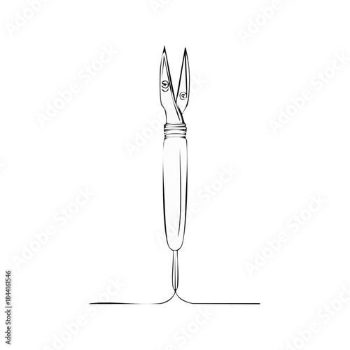 Sketch of Seam Ripper Tool for Sewing Projects or Clothing Repair on White