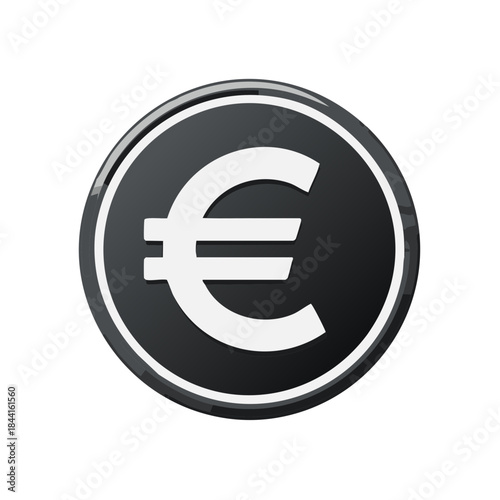 Euro currency symbol, round black glossy button, european money vector illustration, finance or economy design.