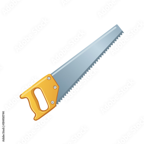 Handsaw With Yellow Wooden Handle Tool for Cutting Wood and Materials isolated on white background