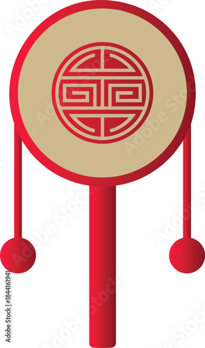 Red and gold traditional Chinese drum with fu character