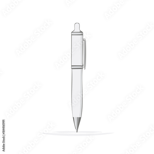 Isolated Silver Metallic Pen Illustration: Writing, Note Taking, and Office Supply Tool