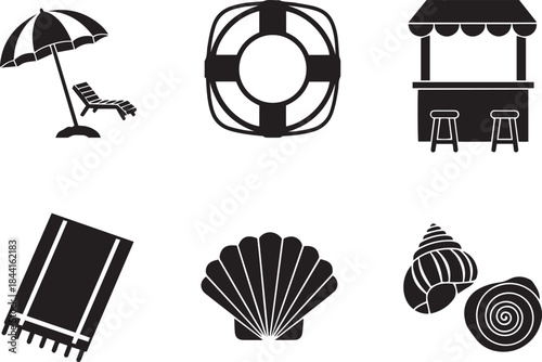 Beach Holiday Icons Including Umbrella Lounge Chair And Life Buoy illustration vector